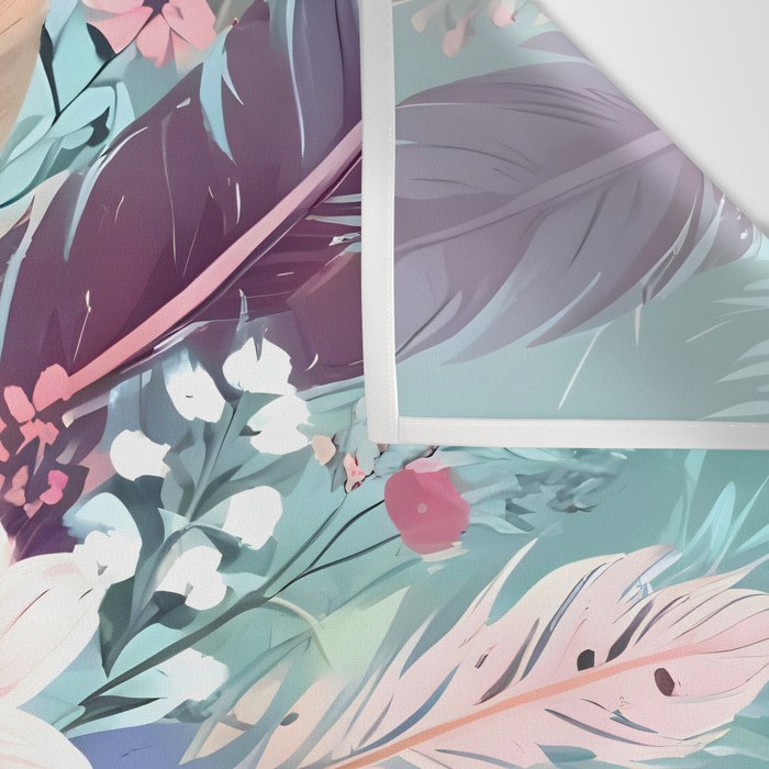 Powder Blue Blossom, Floral Subdued Pastel Teal Botanical Winter, Flowers Bloom Plants Illustration, Vintage Bohemian Chic Garden Painting  Wall Tapestry Gallery Image 3