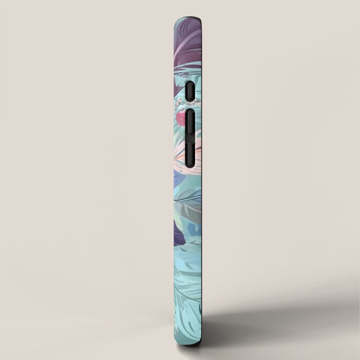Powder Blue Blossom, Floral Subdued Pastel Teal Botanical Winter, Flowers Bloom Plants Illustration, Vintage Bohemian Chic Garden Painting  iPhone Case Gallery Image 2