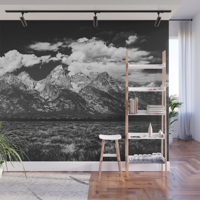 Mountain Summer Escape - Black and White Tetons Wall Mural Gallery Image 1