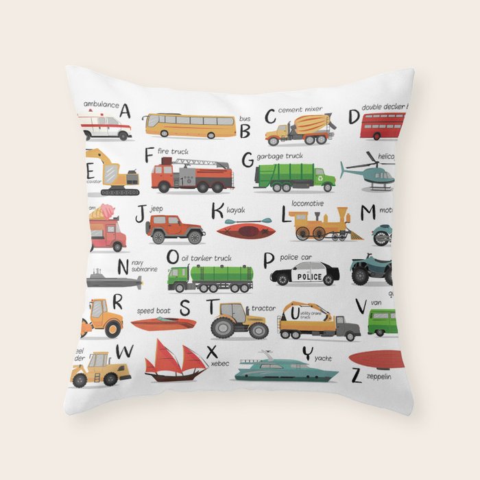 Transportation alphabet Throw Pillow Gallery Image 1