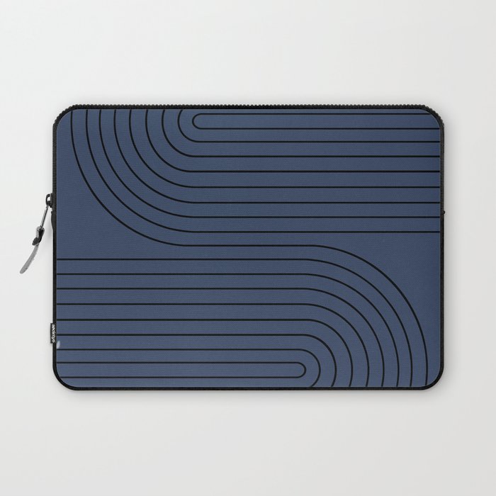 Minimal Line Curvature IV Navy Blue Mid Century Modern Arch Abstract Laptop Sleeve Gallery Image 1