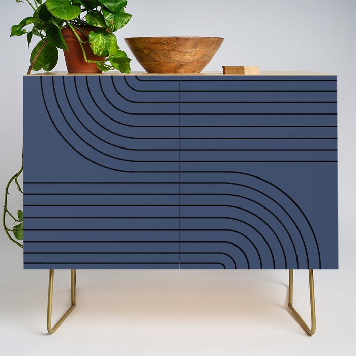 Minimal Line Curvature IV Navy Blue Mid Century Modern Arch Abstract Credenza Gallery Image 1