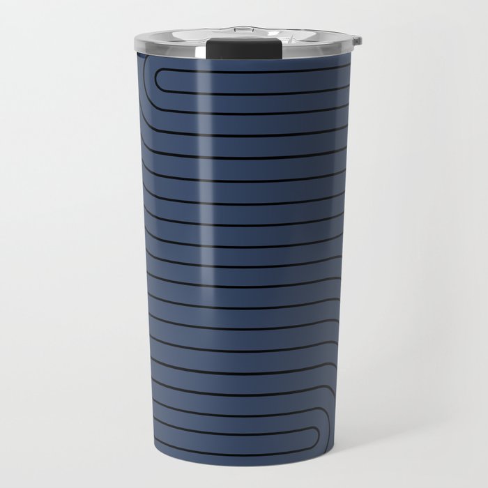 Minimal Line Curvature IV Navy Blue Mid Century Modern Arch Abstract Travel Mug Gallery Image 1