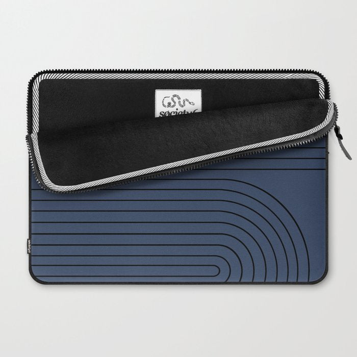 Minimal Line Curvature IV Navy Blue Mid Century Modern Arch Abstract Laptop Sleeve Gallery Image 2
