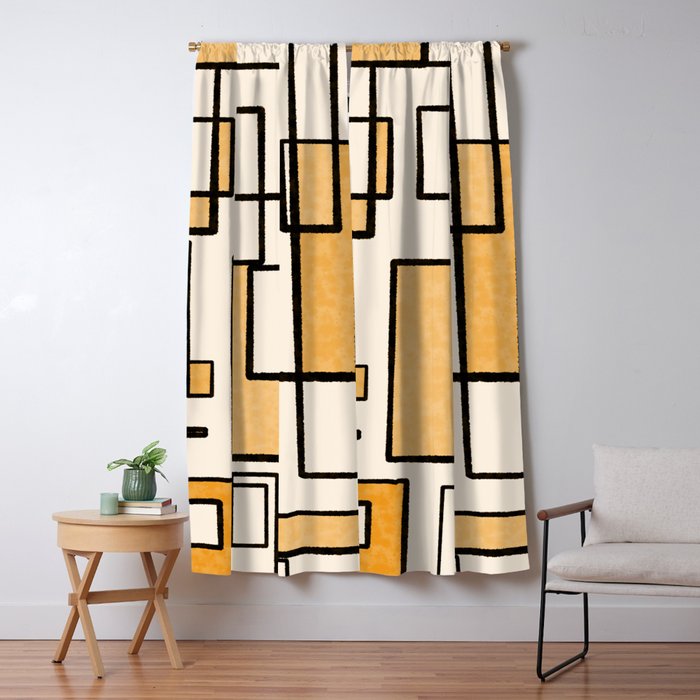 Piet Composition in Light Orange - Mid-Century Modern Minimalist Geometric Abstract Window Curtain Gallery Image 5