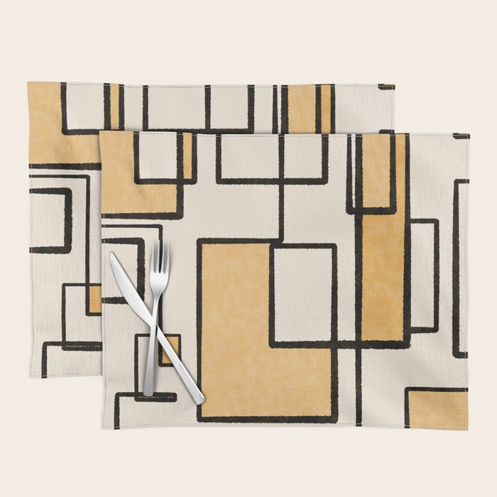 Piet Composition in Light Orange - Mid-Century Modern Minimalist Geometric Abstract Placemat Gallery Image 1