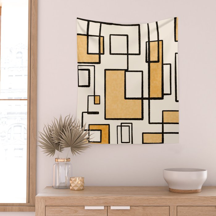 Piet Composition in Light Orange - Mid-Century Modern Minimalist Geometric Abstract Wall Tapestry Gallery Image 2