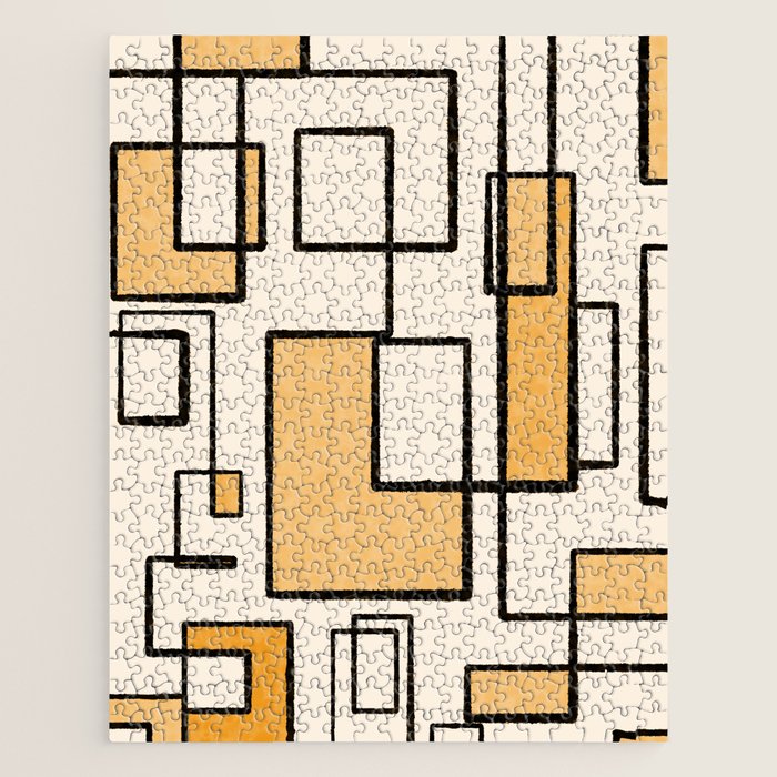 Piet Composition in Light Orange - Mid-Century Modern Minimalist Geometric Abstract Jigsaw Puzzle Gallery Image 1