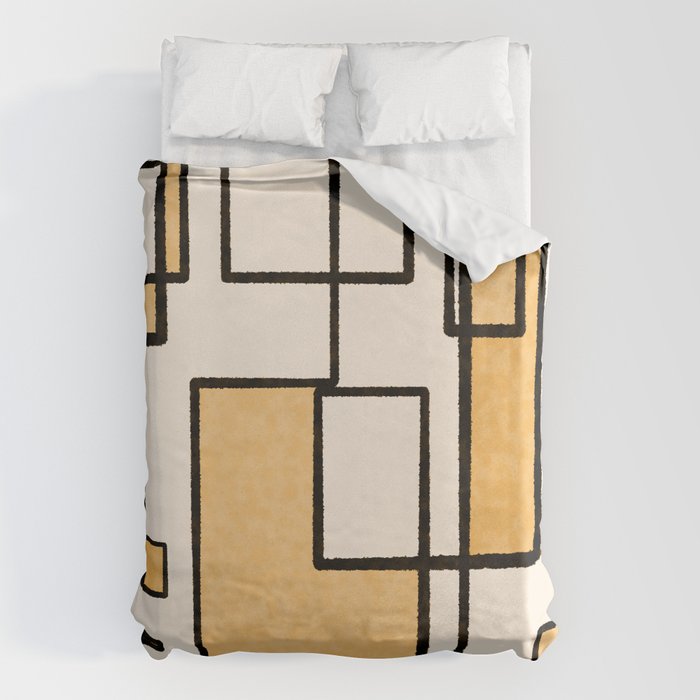 Piet Composition in Light Orange - Mid-Century Modern Minimalist Geometric Abstract Duvet Cover Gallery Image 1