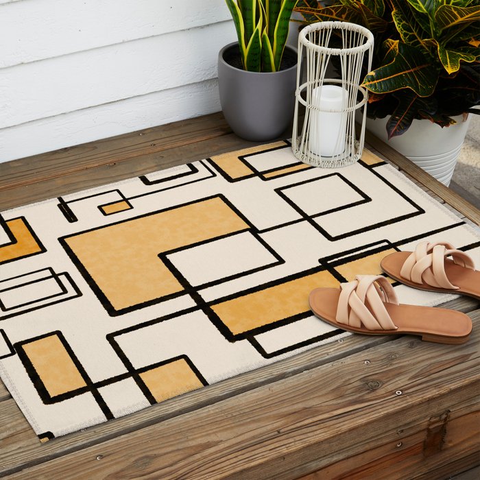 Piet Composition in Light Orange - Mid-Century Modern Minimalist Geometric Abstract Outdoor Rug Gallery Image 2
