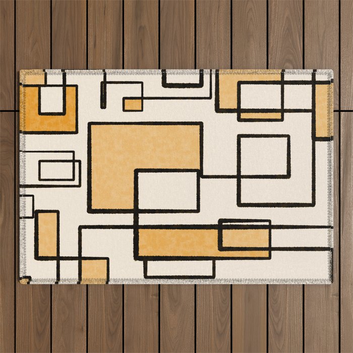 Piet Composition in Light Orange - Mid-Century Modern Minimalist Geometric Abstract Outdoor Rug Gallery Image 1