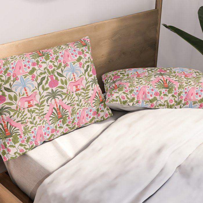 Modern Preppy Leopard Cat Jungle Oasis Pillow Sham Gallery Image 2