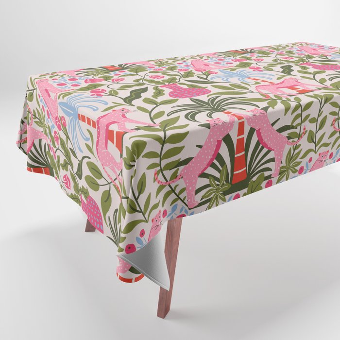 Modern Preppy Leopard Cat Jungle Oasis Tablecloth