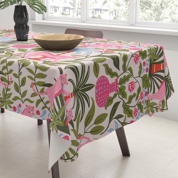 Modern Preppy Leopard Cat Jungle Oasis Tablecloth Gallery Image 3