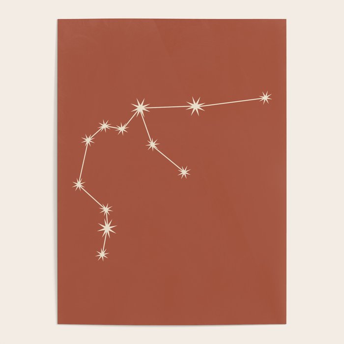 Aquarius Zodiac Star Constellation Line Art Terracotta Red Poster Gallery Image 1