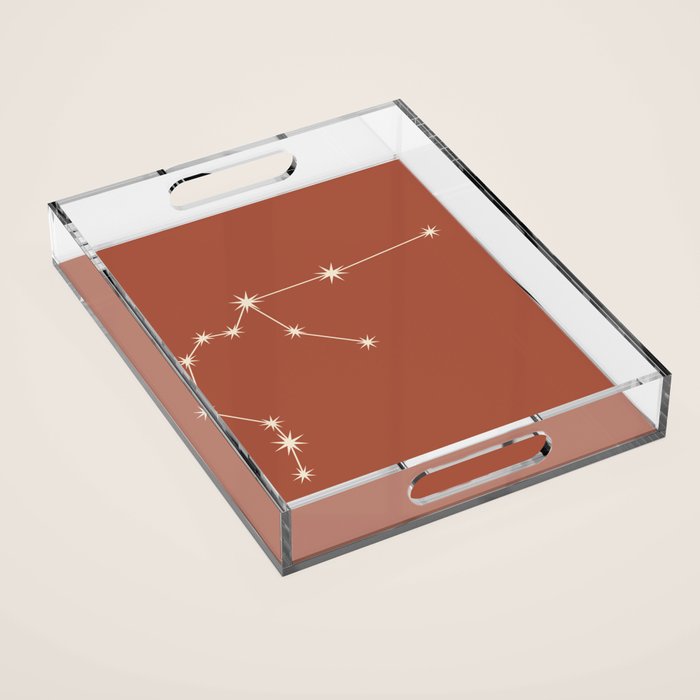 Aquarius Zodiac Star Constellation Line Art Terracotta Red Acrylic Tray Gallery Image 1