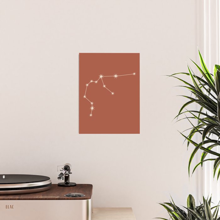 Aquarius Zodiac Star Constellation Line Art Terracotta Red Poster Gallery Image 2