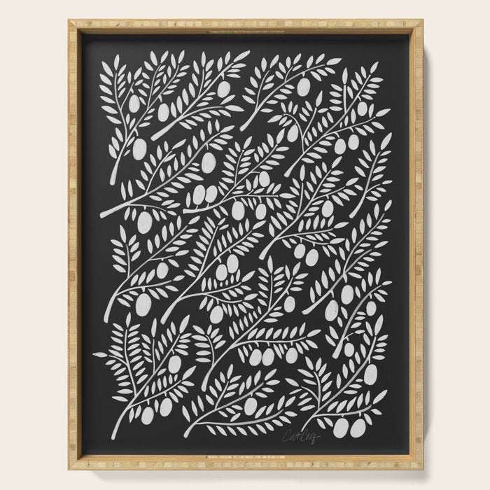 White Olive Branches Serving Tray Gallery Image 1