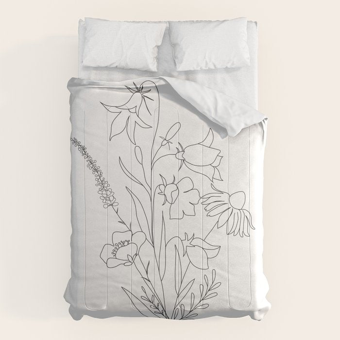 Small Wildflowers Minimalist Line Art Comforter Gallery Image 6