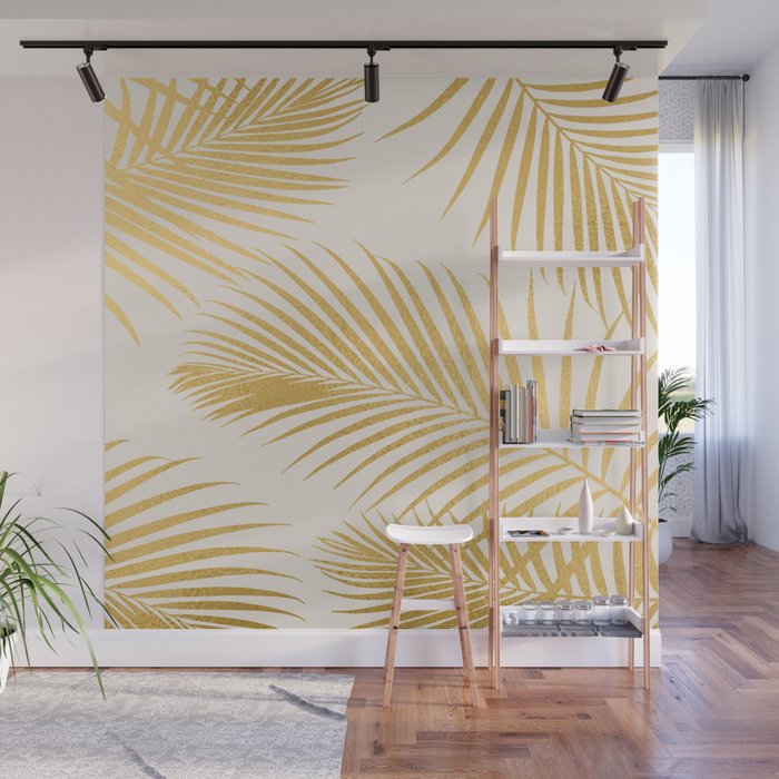 Metallic Gold Tropical Palm Fronds Wall Mural Gallery Image 1