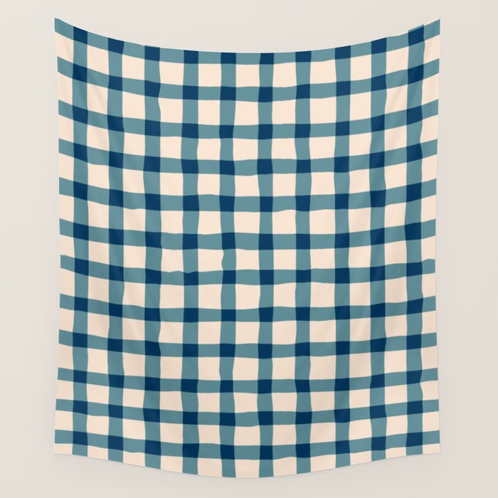 Organic Gingham Blue Wall Tapestry Gallery Image 4