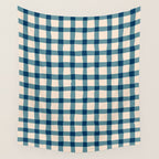 Organic Gingham Blue Wall Tapestry Gallery Image 4