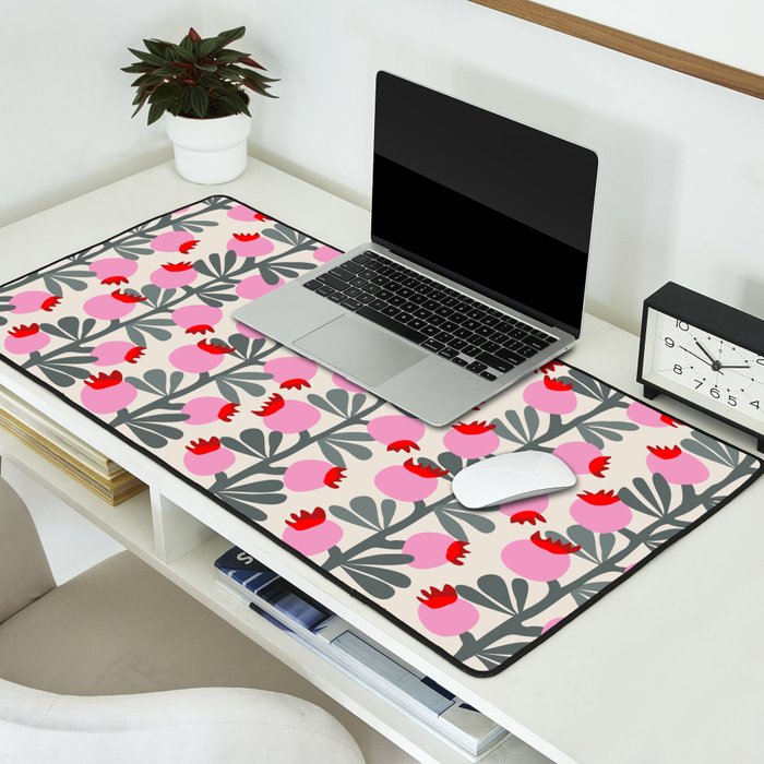 Minimal nordic flower pink Desk Mat Gallery Image 2