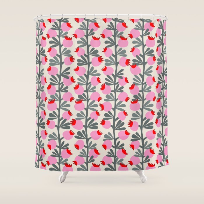 Minimal nordic flower pink Shower Curtain Gallery Image 1