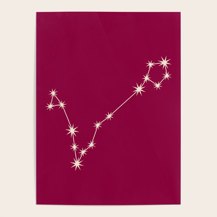 Pisces Zodiac Star Constellation Line Art Magenta Pink Poster Gallery Image 4
