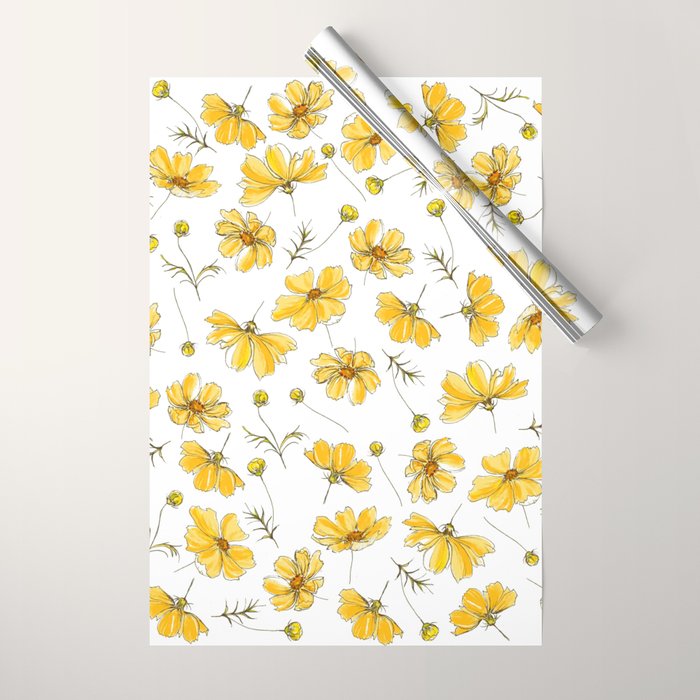 Yellow Cosmos Flowers Wrapping Paper Gallery Image 1