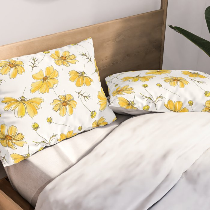 Yellow Cosmos Flowers Pillow Sham Gallery Image 2