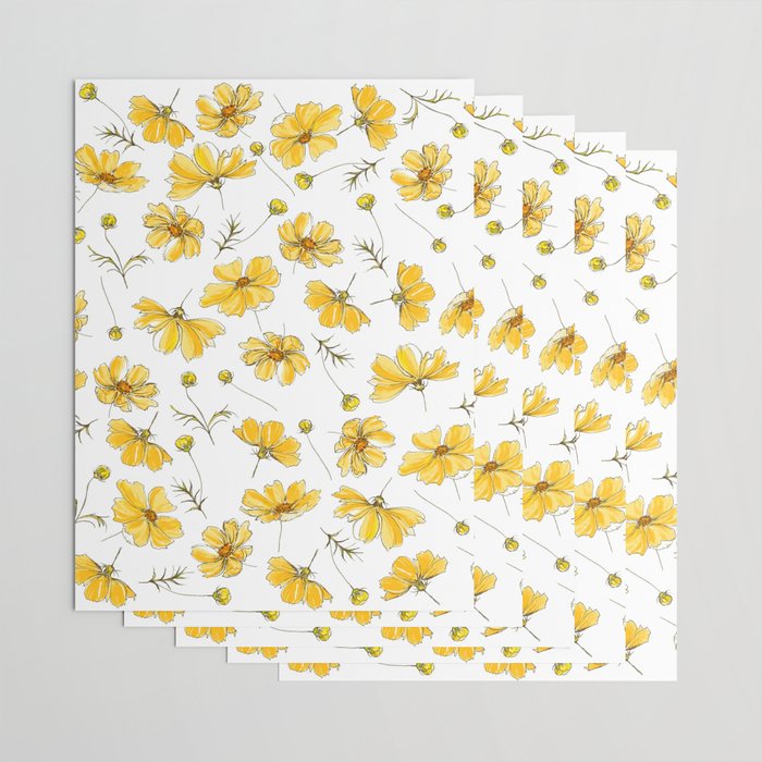 Yellow Cosmos Flowers Wrapping Paper Gallery Image 3