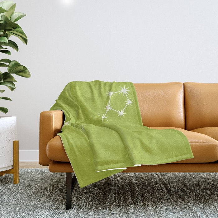 Pisces Zodiac Star Constellation Line Art Chartreuse Green Throw Blanket Gallery Image 1