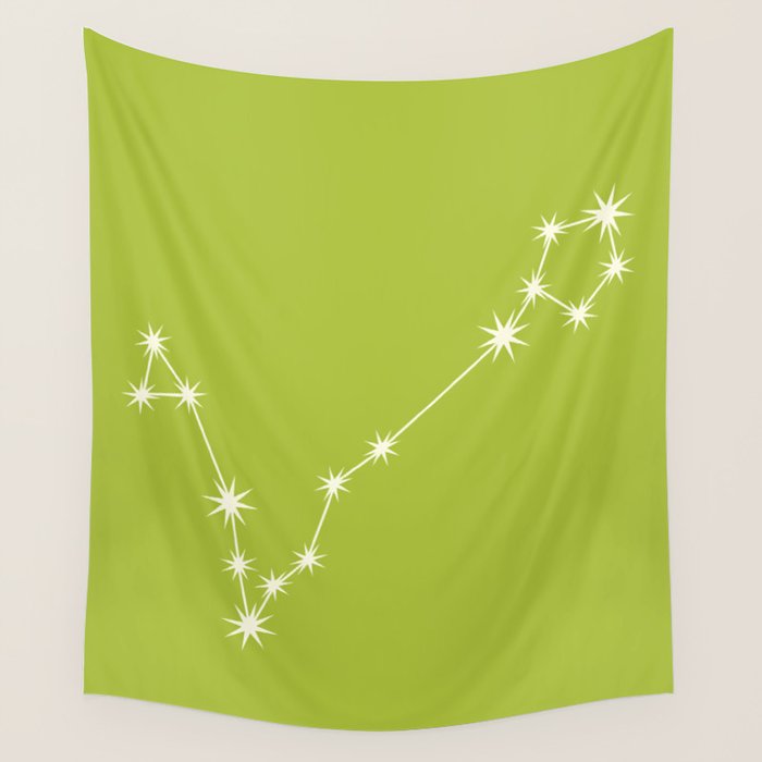 Pisces Zodiac Star Constellation Line Art Chartreuse Green Wall Tapestry Gallery Image 1