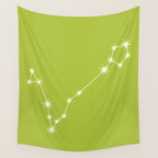 Pisces Zodiac Star Constellation Line Art Chartreuse Green Wall Tapestry Gallery Image 4