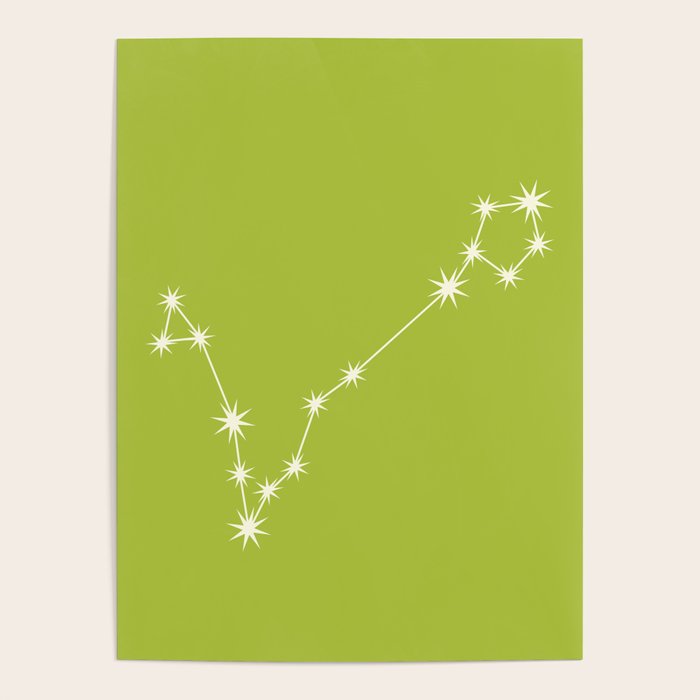 Pisces Zodiac Star Constellation Line Art Chartreuse Green Poster Gallery Image 4