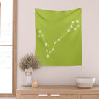 Pisces Zodiac Star Constellation Line Art Chartreuse Green Wall Tapestry Gallery Image 2
