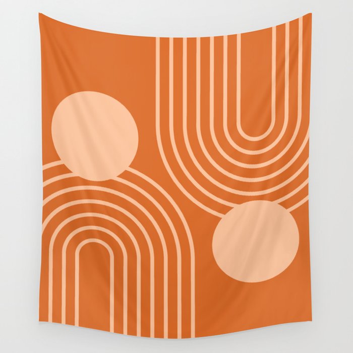 Mid Century Modern Geometric 194 in Orange Shades Wall Tapestry Gallery Image 4