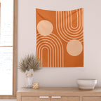 Mid Century Modern Geometric 194 in Orange Shades Wall Tapestry Gallery Image 2