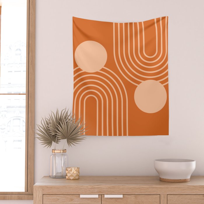 Mid Century Modern Geometric 194 in Orange Shades Wall Tapestry Gallery Image 2