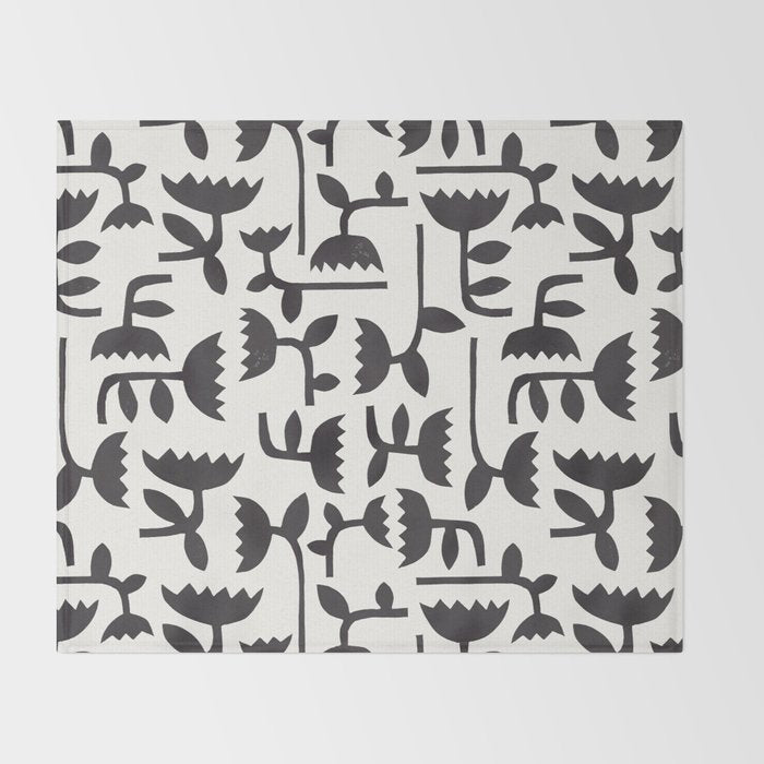 Linocut Tulip Pattern #3 Throw Blanket Gallery Image 2