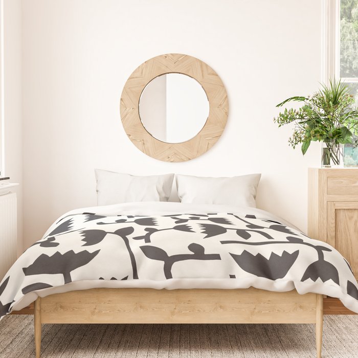 Linocut Tulip Pattern #3 Duvet Cover Gallery Image 3