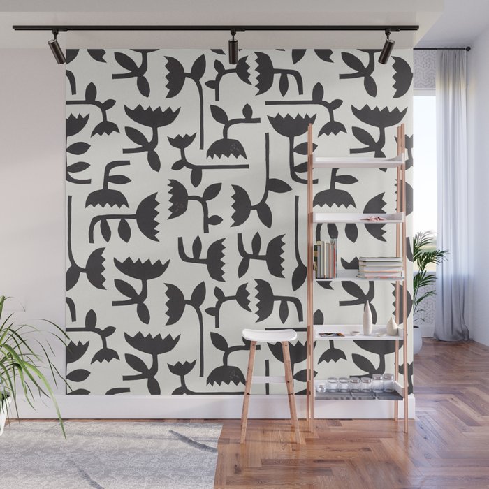 Linocut Tulip Pattern #3 Wall Mural Gallery Image 1