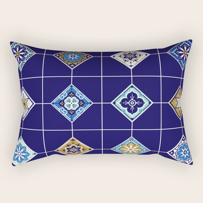 Talavera Mexican Tile - Navy & Bronze Palette Rectangular Pillow Gallery Image 2