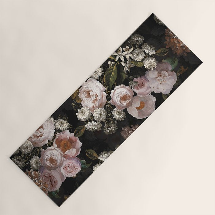 Antique Botanical Roses And  Chamomile Midnight Garden Yoga Mat Gallery Image 1