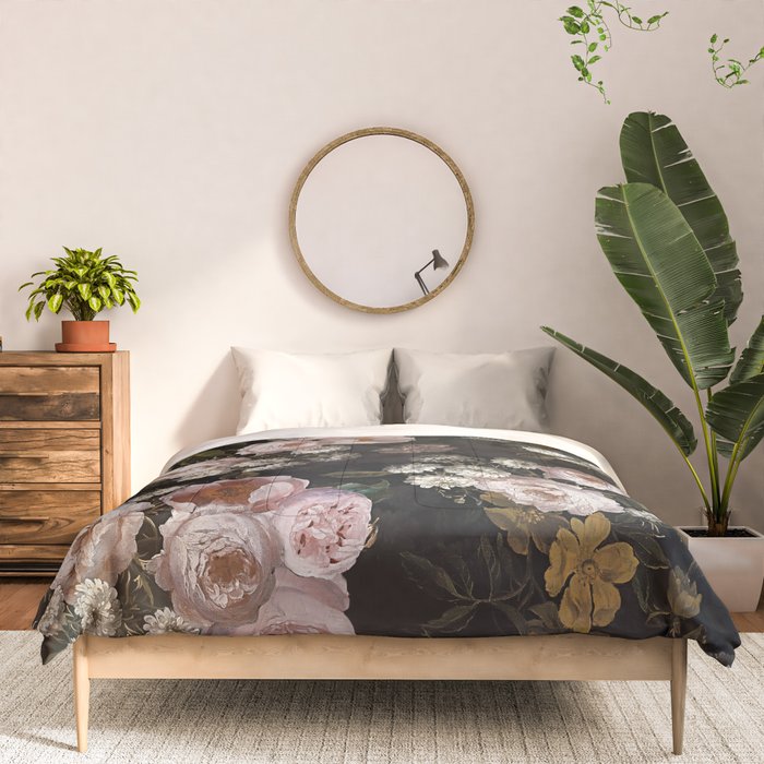 Antique Botanical Roses And  Chamomile Midnight Garden Comforter Gallery Image 3