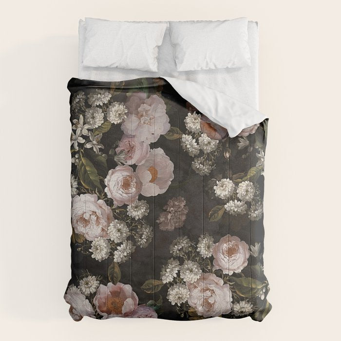 Antique Botanical Roses And  Chamomile Midnight Garden Comforter Gallery Image 1