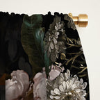 Antique Botanical Roses And  Chamomile Midnight Garden Window Curtain Gallery Image 2