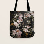 Antique Botanical Roses And  Chamomile Midnight Garden Tote Bag Gallery Image 1