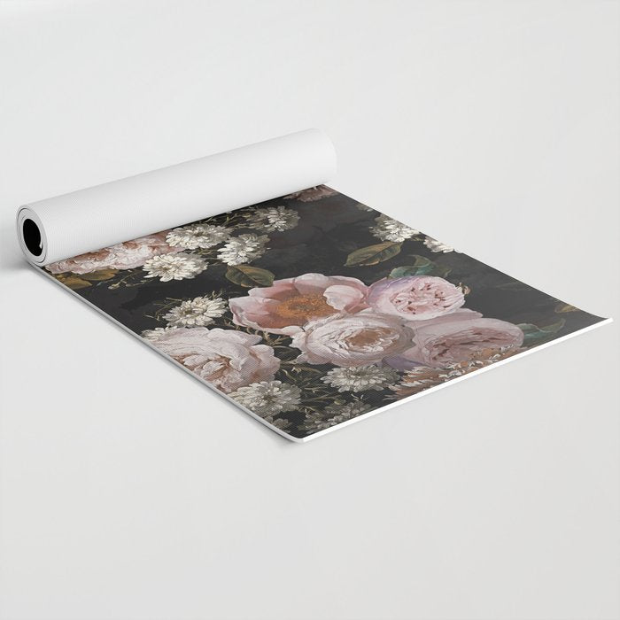 Antique Botanical Roses And  Chamomile Midnight Garden Yoga Mat Gallery Image 2